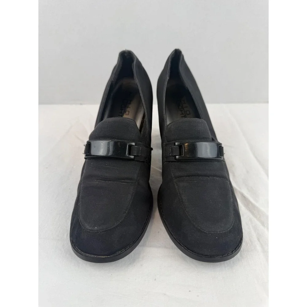 High Lights‎ Black Block Heel Loafers Buckle Detail Pumps Womens Size 7